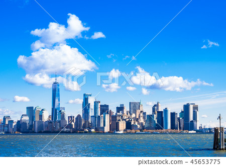Skyscrapers in Manhattan from Liberty Island, USA 45653775