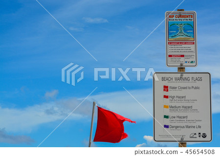 Beach warning signs and flags, Jacksonville Beach, 45654508