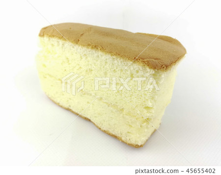 slice fresh baked chiffon cake on white background 45655402