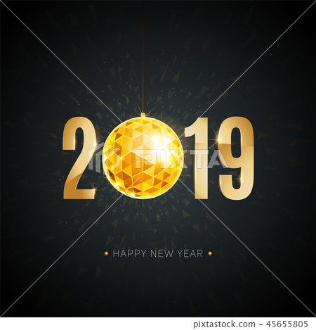New 2019 year greeting card with christmas ball 45655805