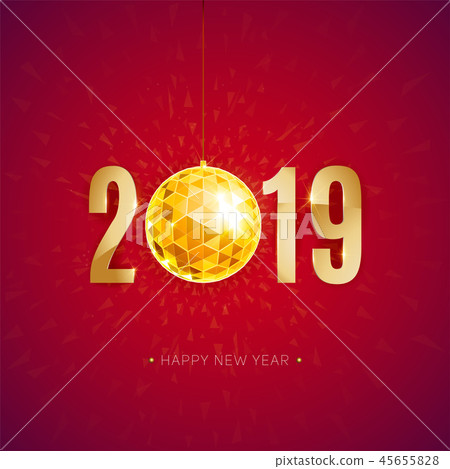New 2019 year greeting card with christmas ball New 2019 year greeting card with christmas ball 45655828