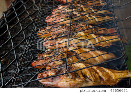 Charcoal grilled fish 45656651