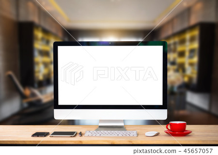 Front view workspace with computer,  45657057