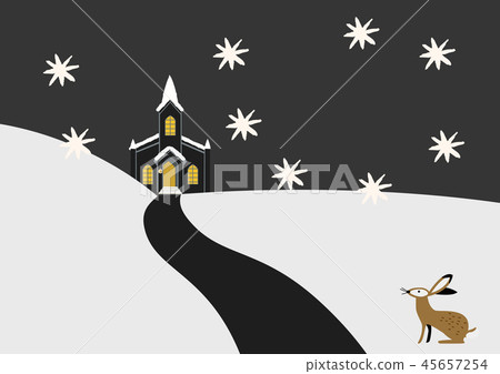 與一個教會的風景在冬天。聖夜的雪景。宗教建築的例證。 45657254