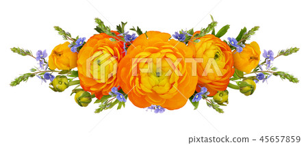 Orange ranunculus and wild flowers in arrangement 45657859