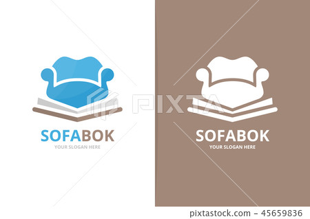 Vector book and sofa logo combination. Couch and market symbol or icon. Unique bookstore, library Vector book and sofa logo combination. Couch and market symbol or icon. Unique bookstore, library 45659836