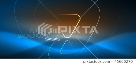Neon glowing techno lines, hi-tech futuristic abstract background template with geometric shapes 45660270