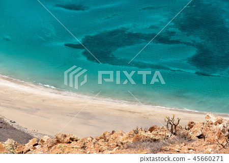view of deserted beach from the mirador del rio 45660271