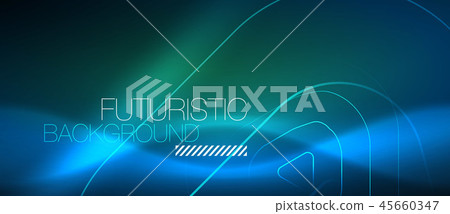 Neon glowing techno lines, hi-tech futuristic abstract background template with geometric shapes Neon glowing techno lines, hi-tech futuristic abstract background template with geometric shapes 45660347
