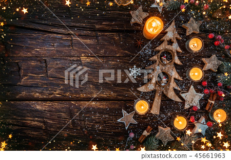 Christmas background with wooden decorations 45661963