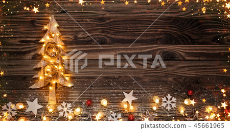 Christmas background with wooden decorations 45661965