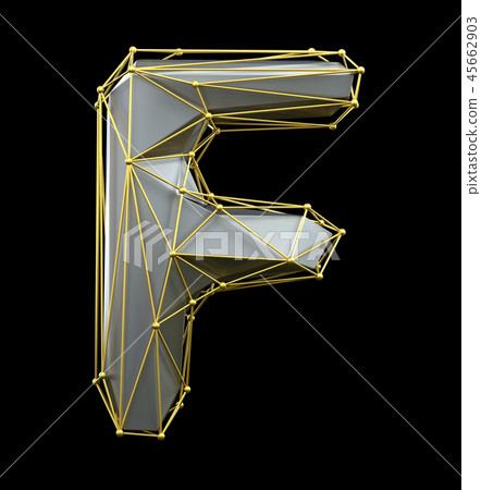 Capital latin letter F in low poly style silver and gold color isolated on black background. 3d 45662903