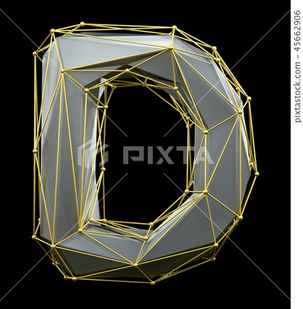 Capital latin letter D in low poly style silver and gold color isolated on black background. 3d 45662906