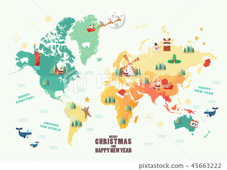 World Map with Christmas elements 45663222