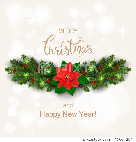 Christmas decorations with fir tree and decorative elements. Christmas decorations with fir tree and decorative elements. 45664294
