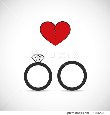 divorce heartache concept with broken heart and with wedding rings divorce heartache concept with broken heart and with wedding rings 45665098