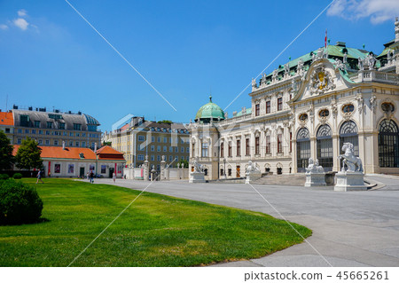 Hofburg imperial palace of Habsburg dynasty in Vienna with lawn, Austria. 45665261