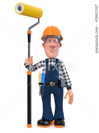 3d illustration Builder worker in overalls 45665267