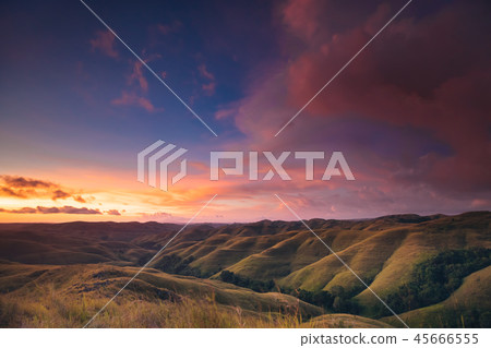 Colorful sunset sky over mountain panorama 45666555