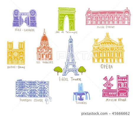 Paris city sights illustrations Paris city sights illustrations 45666662