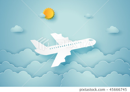 Airplane flying in the sky , paper art style - Stock Illustration ...