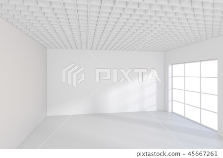 Large office room with windows and falling light from the window to the floor. 3D rendering Large office room with windows and falling light from the window to the floor. 3D rendering 45667261