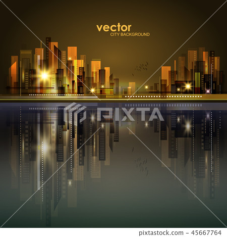 Vector night city illustration with neon glow - Stock Illustration ...