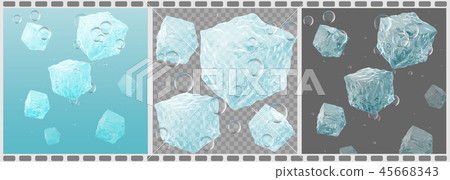 Set of falling ice cubes in water.  45668343