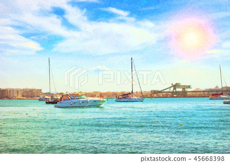 Yachts, boats pier in port resort Torrevieja Spain 45668398