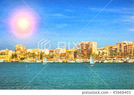 Yachts, boats pier in port resort Torrevieja Spain 45668403