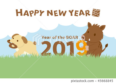 New Year's card template of Year's boar of 2019 45668845
