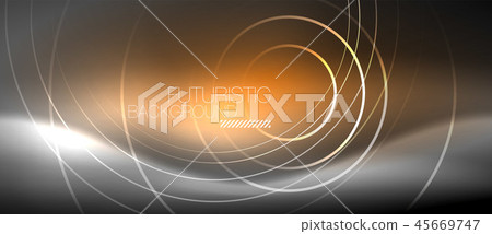 Neon circles abstract background, shiny lines 45669747