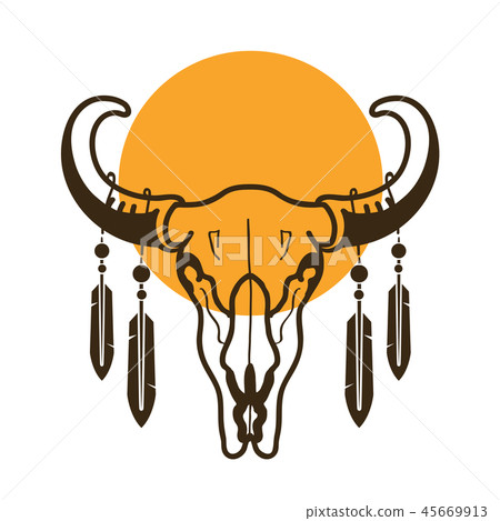bull skull with feathers wild west illustration bull skull with feathers wild west illustration 45669913