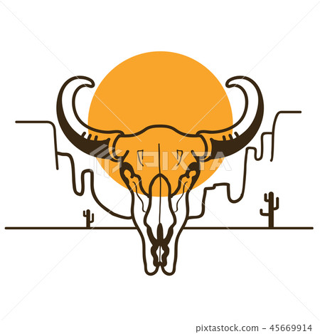 Wild West illustration with bull skull Wild West illustration with bull skull 45669914