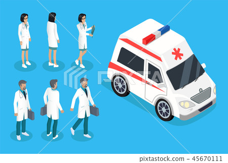 Nurse and Doctor Near Ambulance Car Color Banner Nurse and Doctor Near Ambulance Car Color Banner 45670111