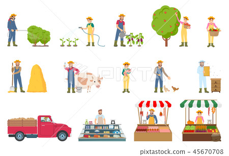 Farmer Work Agriculture Set Vector Illustration Farmer Work Agriculture Set Vector Illustration 45670708