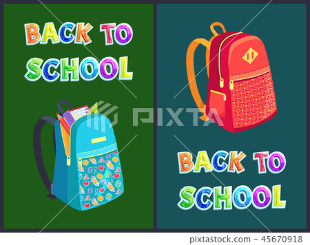 Back to School Posters Set with Heavy Rucksacks 45670918