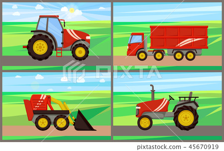Tractor Grain Truck on Field Vector Illustration 45670919