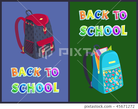Back to School Bag Posters Set Vector Illustration Back to School Bag Posters Set Vector Illustration 45671272