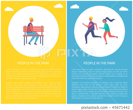 People in Park Poster Boy on Bench Runners Jogging 45671442