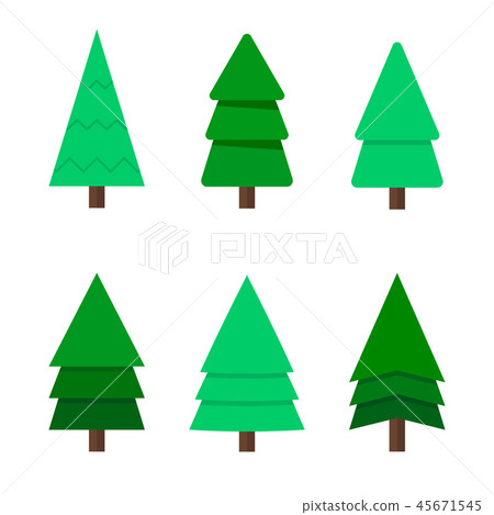Christmas tree, a set of six green Christmas trees. A cartoon Christmas tree. Flat design, vector. 45671545
