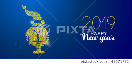 New Year 2019 gold glitter holiday santa claus 45671782