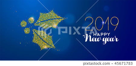 Happy New Year 2019 gold glitter holiday gift box Happy New Year 2019 gold glitter holiday gift box 45671783
