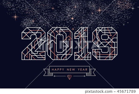 Happy New Year 2019 copper art deco greeting card Happy New Year 2019 copper art deco greeting card 45671789
