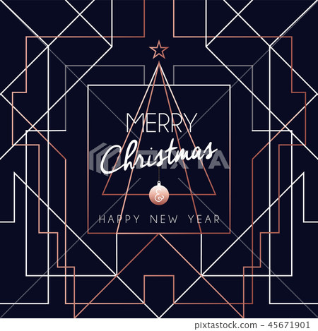 Christmas and New Year copper outline tree card Christmas and New Year copper outline tree card 45671901