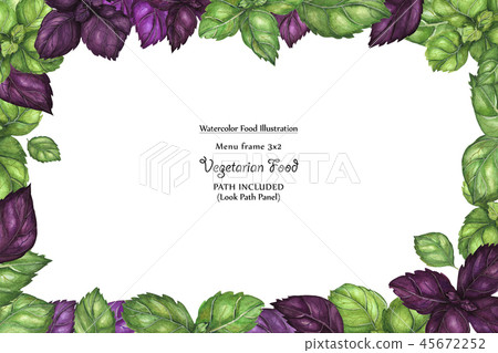 Watercolor wide vegan frame by fresh basil 45672252