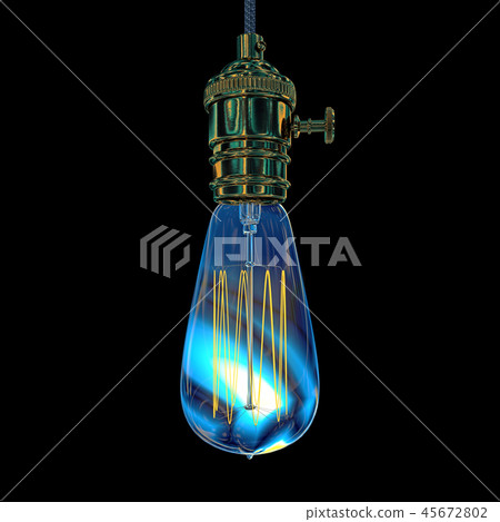 Realistic vintage glowing light bulb. 3D render Realistic vintage glowing light bulb. 3D render 45672802