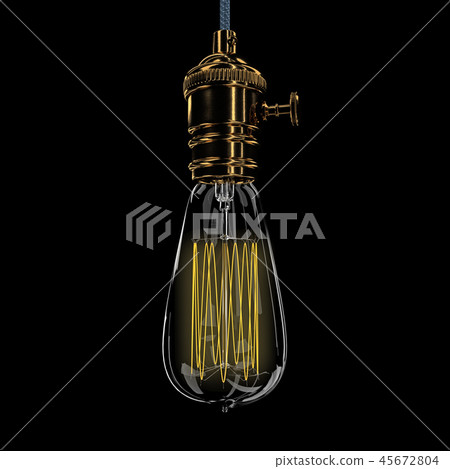 Realistic vintage glowing light bulb. 3D render Realistic vintage glowing light bulb. 3D render 45672804