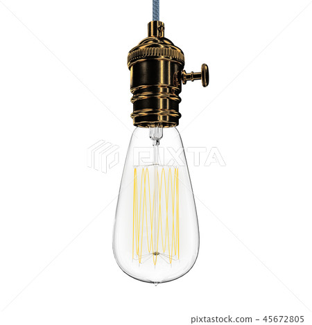 Realistic vintage glowing light bulb. 3D render Realistic vintage glowing light bulb. 3D render 45672805