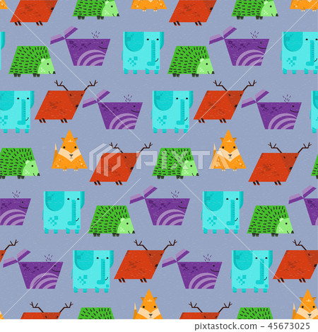 Textured kids pattern with cute geometric animals 45673025